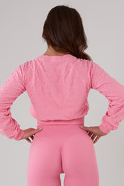 Felpa sportiva cropped seamless con maniche lunghe e logo a rilievo Candy Bubble Pop Plumeria - fgm04 - Maglie e Top - fgm04