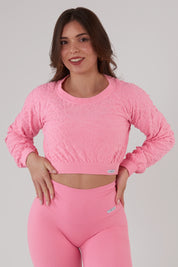 Felpa sportiva cropped seamless con maniche lunghe e logo a rilievo Candy Bubble Pop Plumeria - fgm04 - Maglie e Top - fgm04