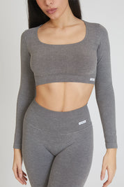 Maglia sportiva cropped seamless mélange con maniche lunghe Minimaglia Essence BambùFIR Stone Scuro - FGM04 - Maglie e Top - fgm04