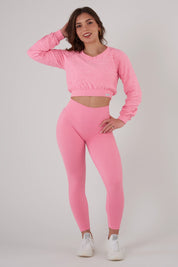 Felpa sportiva cropped seamless con maniche lunghe e logo a rilievo Candy Bubble Pop Plumeria - fgm04 - Maglie e Top - fgm04
