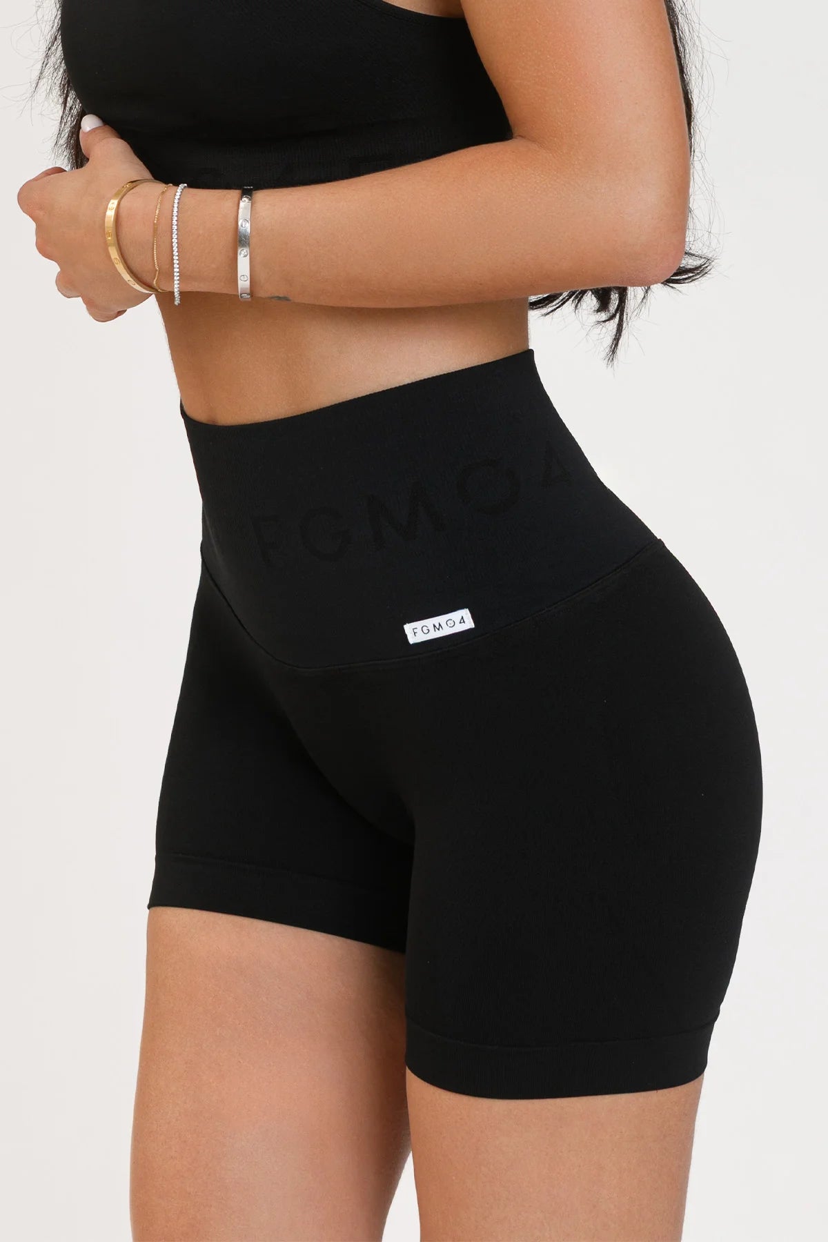 Shorts sportivi con tecnologia FIR push up con arricciatura Monogram Nero - FGM04 - LEGGINGS ANTICELLULITE - fgm04