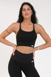 Top sportivo con spalline sottili incrociato a schiena scoperta Monogram Nero - FGM04 - Maglie e Top - fgm04