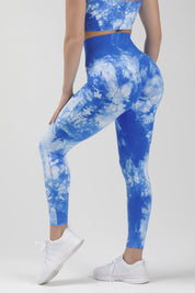 Leggings sportivi con tecnologia FIR push up con arricciatura Tie-die batik Maltinto Olimpo Azzurro Bianco - FGM04 - LEGGINGS ANTICELLULITE - fgm04
