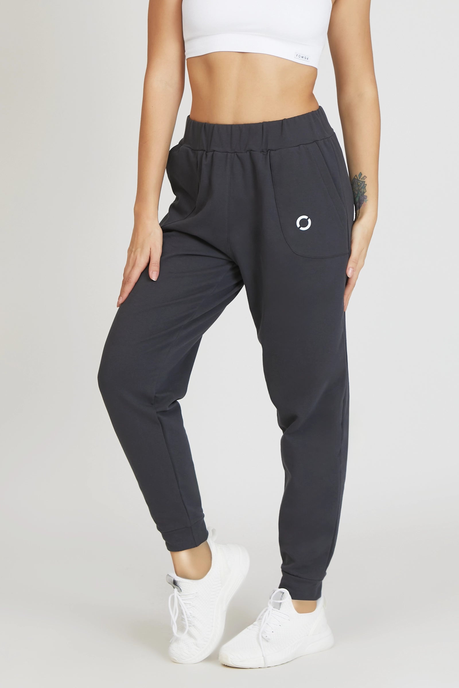 Pantaloni della tuta sportivi in cotone Pantalone Jogger Slim FLAG Donna Grigio Piombo - FGM04 - Linea Ikonic - fgm04