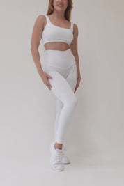 Leggings sportivi con tecnologia FIR push up con arricciatura bianco a costine