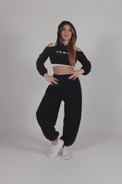 tuta sportiva in cotone oversize cropped felpa cappuccio
