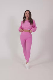 Felpa sportiva cropped seamless con maniche lunghe e logo a rilievo