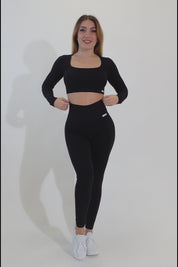 Maglia sportiva cropped seamless mélange con maniche lunghe Minimaglia Essence BambùFIR Nero - FGM04