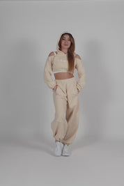 tuta sportiva in cotone oversize cropped felpa