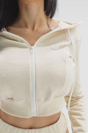 tuta sportiva in cotone cropped full zip Felpa Crop Con Cappuccio Ikonic SS 24 Burro - FGM04