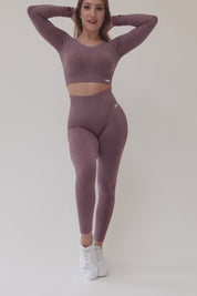 Maglia sportiva cropped seamless mélange con maniche lunghe