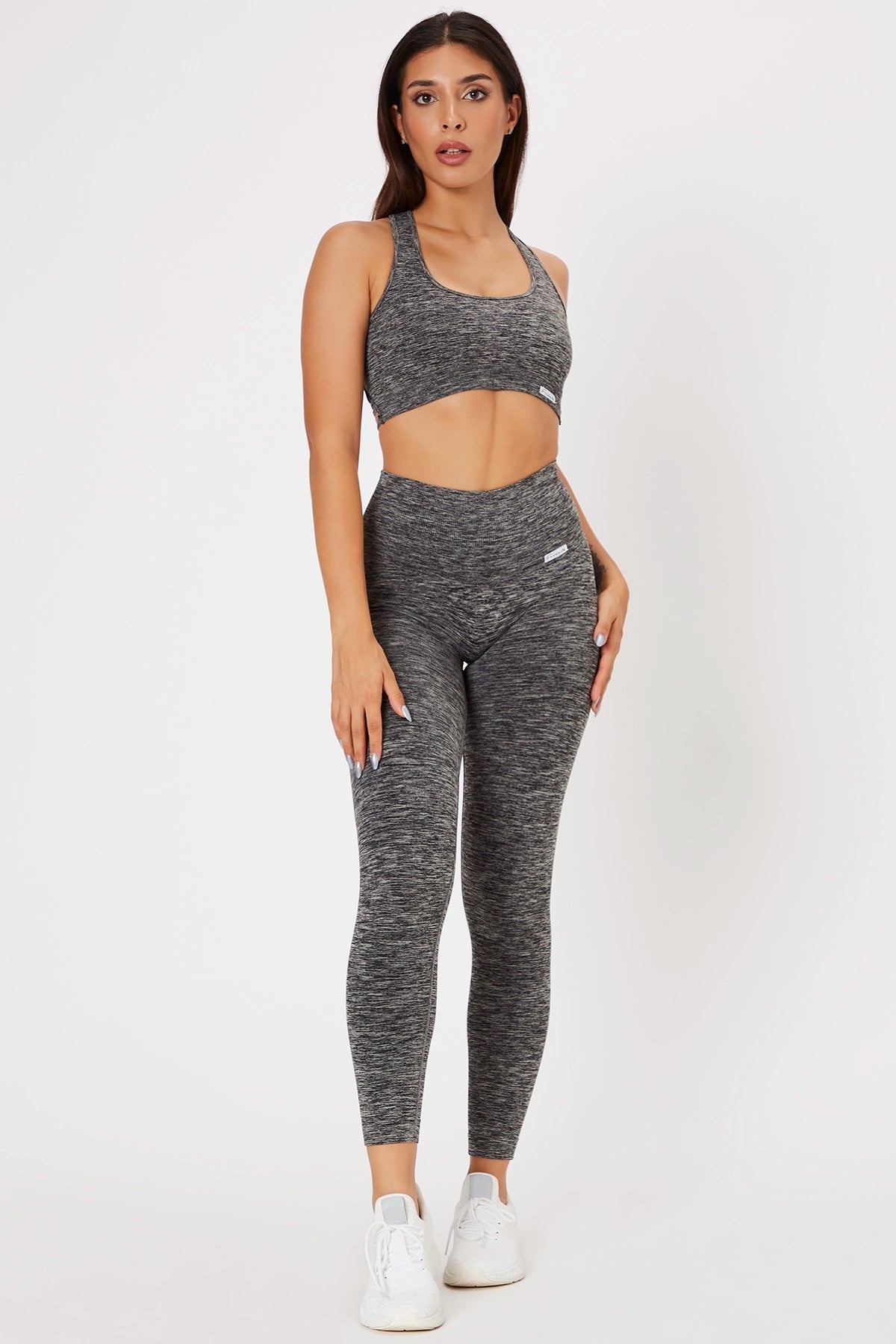 Leggings sportivi con tecnologia FIR push up con arricciatura mélange Pulsar Nero - FGM04 - LEGGINGS ANTICELLULITE - fgm04