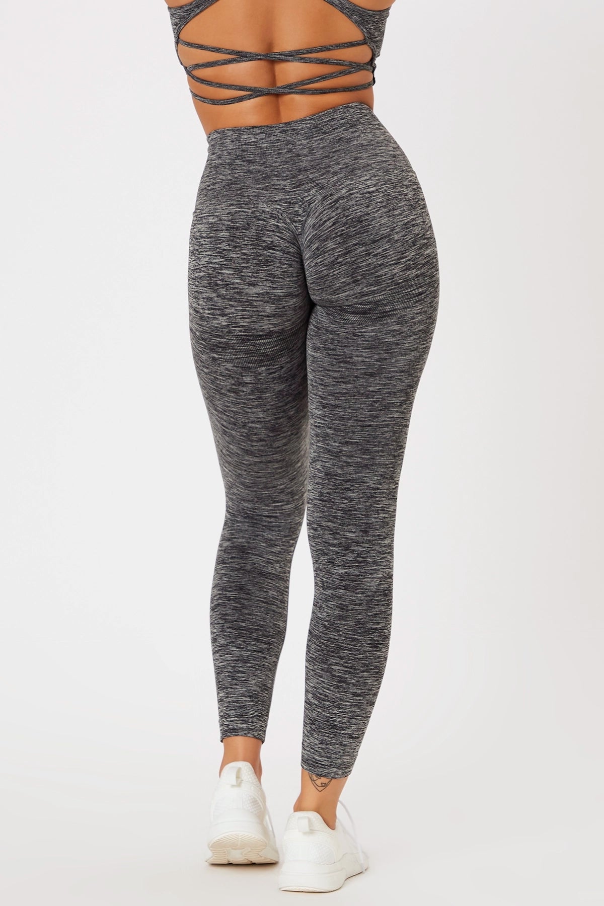Leggings sportivi con tecnologia FIR push up con arricciatura mélange Pulsar Nero - FGM04 - LEGGINGS ANTICELLULITE - fgm04