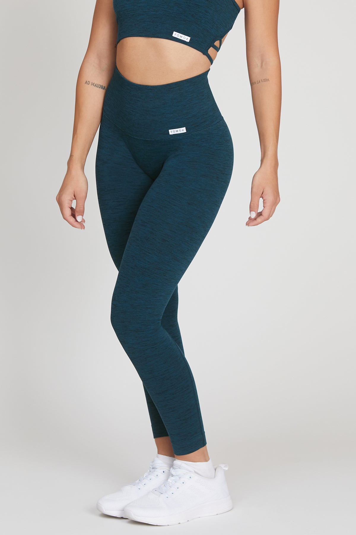 Leggings sportivi con tecnologia FIR push up con arricciatura mélange Pulsar Blu Petrolio - FGM04 - LEGGINGS ANTICELLULITE - fgm04