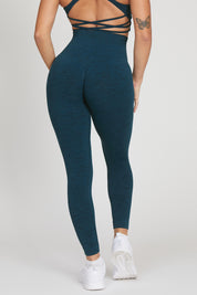 Leggings sportivi con tecnologia FIR push up con arricciatura mélange Pulsar Blu Petrolio - FGM04 - LEGGINGS ANTICELLULITE - fgm04