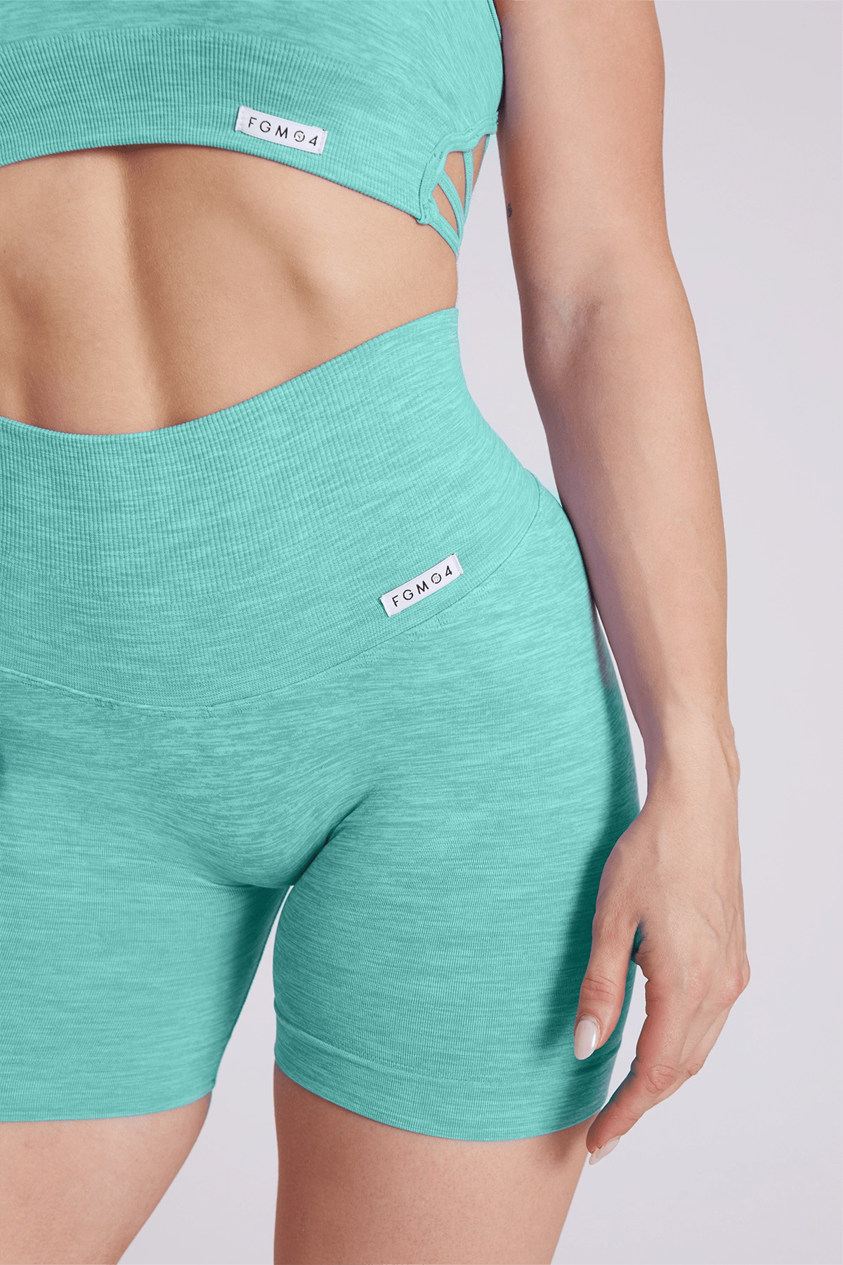 Shorts sportivi con tecnologia FIR push up con arricciatura mélange Pulsar Azzurro Tiffany - FGM04 - LEGGINGS ANTICELLULITE - fgm04