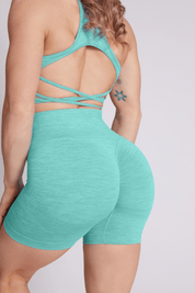 Shorts sportivi con tecnologia FIR push up con arricciatura mélange Pulsar Azzurro Tiffany - FGM04 - LEGGINGS ANTICELLULITE - fgm04