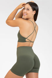 Top sportivo con spalline sottili incrociato a schiena scoperta Angel Verde Militare - FGM04 - Maglie e Top - fgm04