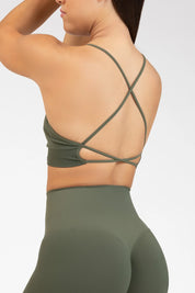 Top sportivo con spalline sottili incrociato a schiena scoperta Angel Verde Militare - FGM04 - Maglie e Top - fgm04