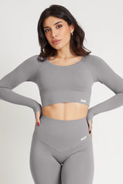 Maglia sportiva cropped seamless con maniche lunghe Bolero Gym Fashion Grigio Silver - FGM04 - Maglie e Top - fgm04