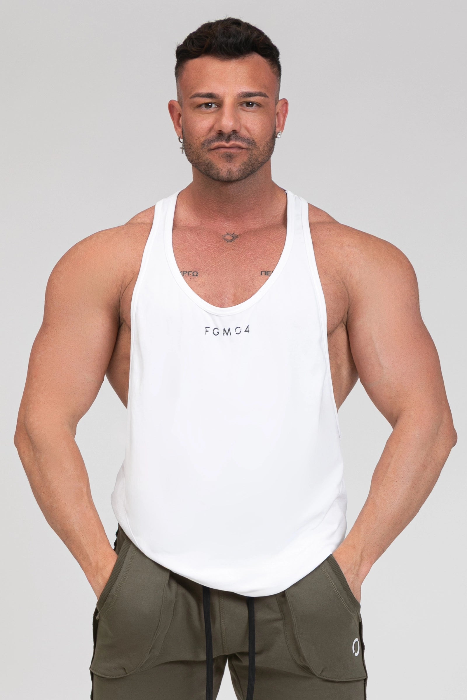 Abbigliamento sportivo tecnico palestra canotta traspirante anti odore Stringer Bianco - FGM04 - Linea Ikonic Uomo - fgm04