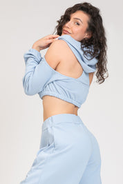 tuta sportiva in cotone oversize cropped Felpa Crop Spalle Scoperte Jasmine Donna New Celeste - FGM04 - Linea Ikonic - fgm04