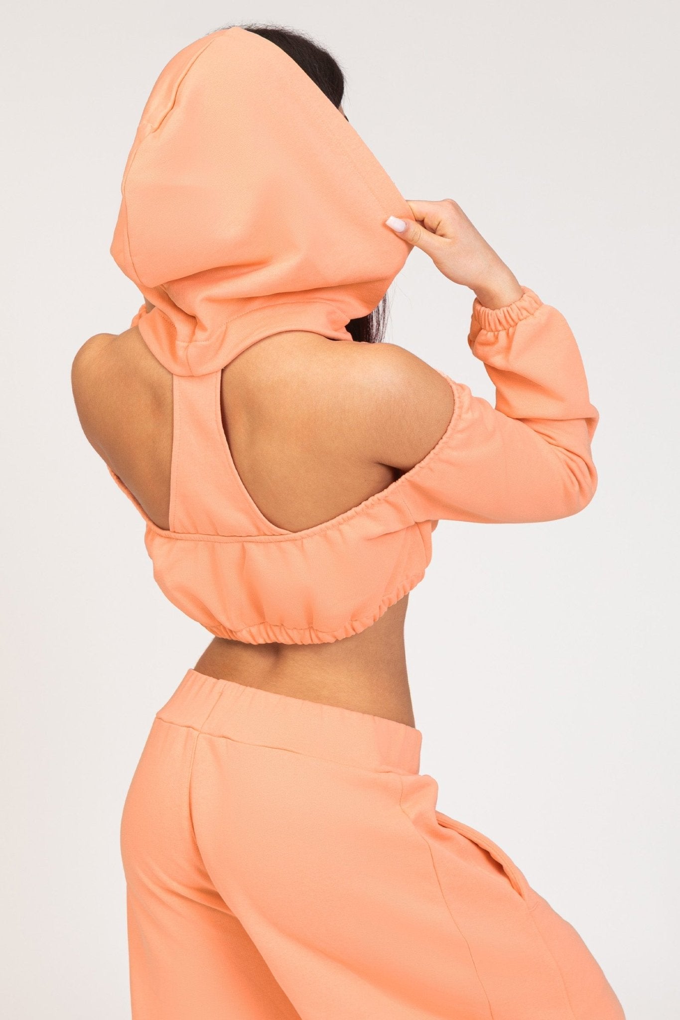 tuta sportiva in cotone oversize cropped Felpa Crop Spalle Scoperte Jasmine Donna Pesca - FGM04 - Linea Ikonic - fgm04