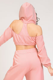 tuta sportiva in cotone oversize cropped Felpa Crop Spalle Scoperte Jasmine Donna Rosa Chiaro - FGM04 - Linea Ikonic - fgm04