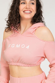 tuta sportiva in cotone oversize cropped Felpa Crop Spalle Scoperte Jasmine Donna Rosa Chiaro - FGM04 - Linea Ikonic - fgm04
