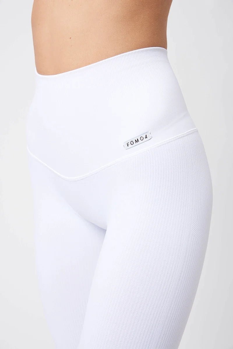 Leggings sportivi con tecnologia FIR push up con arricciatura CALIPSO Bianco Costine - FGM04 - LEGGINGS ANTICELLULITE - fgm04