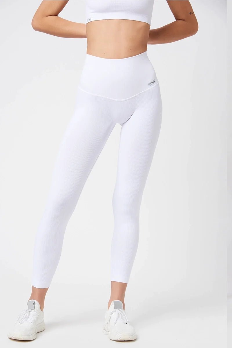 Leggings sportivi con tecnologia FIR push up con arricciatura CALIPSO Bianco Costine - FGM04 - LEGGINGS ANTICELLULITE - fgm04