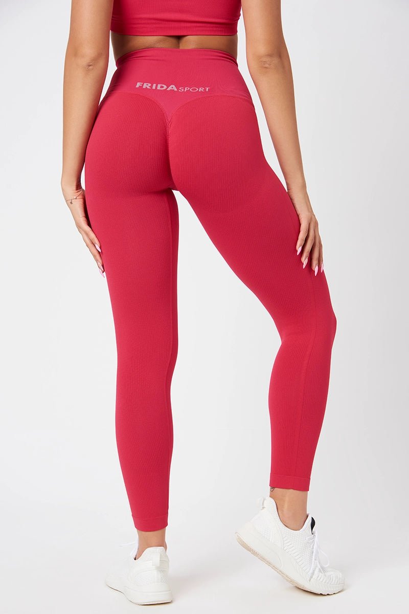 Leggings sportivi con tecnologia FIR push up con arricciatura a costine CALIPSO Magenta Costine - FGM04 - LEGGINGS ANTICELLULITE - fgm04