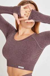 Maglia sportiva cropped seamless mélange con maniche lunghe Bolero Eldorado Merlot Ecofir - FGM04 - Maglie e Top - fgm04