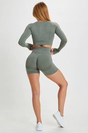 Maglia sportiva cropped seamless mélange con maniche lunghe Bolero Eldorado Verde oliva Ecofir - FGM04 - Maglie e Top - fgm04