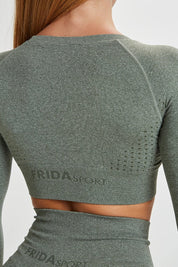 Maglia sportiva cropped seamless mélange con maniche lunghe Bolero Eldorado Verde oliva Ecofir - FGM04 - Maglie e Top - fgm04