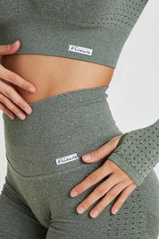 Maglia sportiva cropped seamless mélange con maniche lunghe Bolero Eldorado Verde oliva Ecofir - FGM04 - Maglie e Top - fgm04