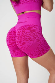 Shorts sportivi con tecnologia FIR push up con arricciatura jungle Leopardo Fuxia - FGM04 - LEGGINGS ANTICELLULITE - fgm04