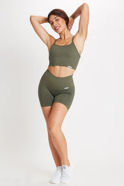 Top sportivo con spalline sottili incrociato a schiena scoperta Monogram Verde Militare - FGM04 - Maglie e Top - fgm04