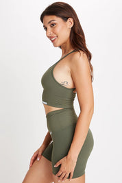 Top sportivo con spalline sottili incrociato a schiena scoperta Monogram Verde Militare - FGM04 - Maglie e Top - fgm04