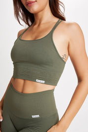 Top sportivo con spalline sottili incrociato a schiena scoperta Monogram Verde Militare - FGM04 - Maglie e Top - fgm04