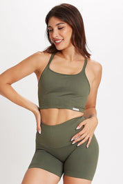 Top sportivo con spalline sottili incrociato a schiena scoperta Monogram Verde Militare - FGM04 - Maglie e Top - fgm04