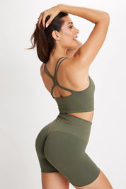 Top sportivo con spalline sottili incrociato a schiena scoperta Monogram Verde Militare - FGM04 - Maglie e Top - fgm04