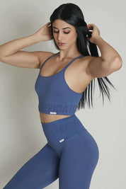 Top sportivo con spalline sottili incrociato Monogram a schiena scoperta Blu Avio - FGM04 - Maglie e Top - fgm04