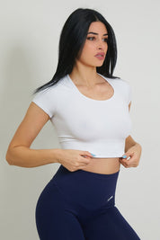 Maglia sportiva cropped seamless con maniche corte T-Shirt Crop Top Bianco - FGM04 - Maglie e Top - fgm04