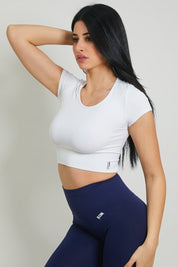 Maglia sportiva cropped seamless con maniche corte T-Shirt Crop Top Bianco - FGM04 - Maglie e Top - fgm04