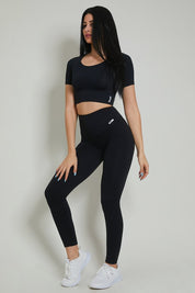 Leggings sportivi con tecnologia FIR push up con arricciatura CALIPSO Nero Costine - FGM04 - LEGGINGS ANTICELLULITE - fgm04