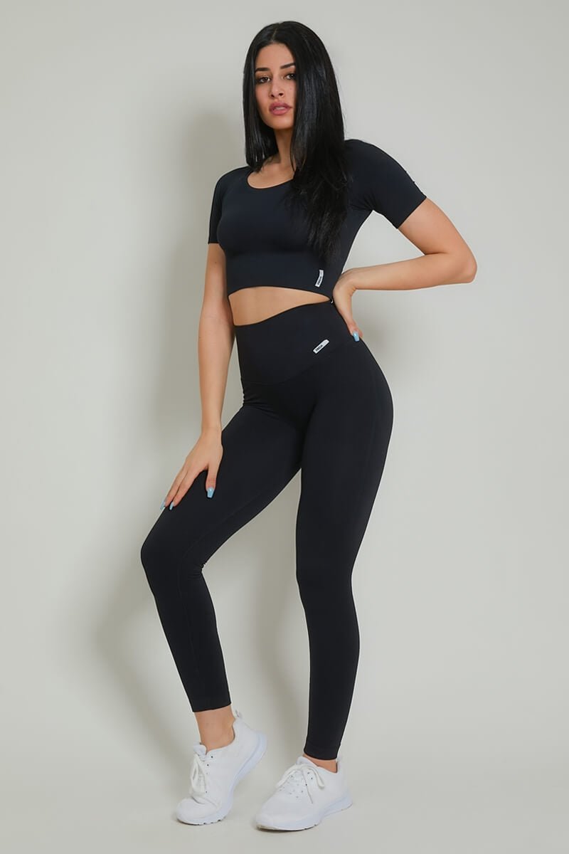 Leggings sportivi con tecnologia FIR push up con arricciatura CALIPSO Nero Costine - FGM04 - LEGGINGS ANTICELLULITE - fgm04