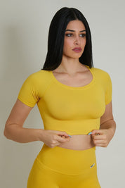 Maglia sportiva cropped seamless con maniche corte Bolero CALIPSO Amarillo Costine - FGM04 - Maglie e Top - fgm04