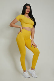 Maglia sportiva cropped seamless con maniche corte Bolero CALIPSO Amarillo Costine - FGM04 - Maglie e Top - fgm04