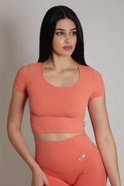 Maglia sportiva cropped seamless con maniche corte T-Shirt Crop Top Corallo - FGM04 - OFFERTE SPECIALI - fgm04